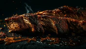 saftig gegrillt Rindfleisch Steak, mariniert mit Kräuter generiert durch ai foto