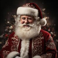 Illustration von ein Santa claus mit ein Weihnachten Hintergrund, ai generiert foto