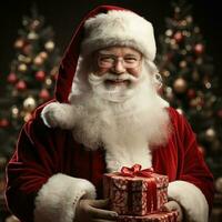 Illustration von ein Santa claus mit ein Weihnachten Hintergrund, ai generiert foto
