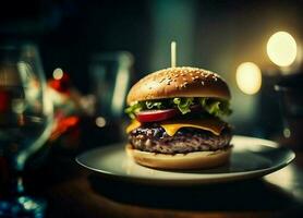 köstlich Burger mit Speck Käse und Gurken foto