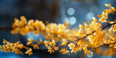 blühen Forsythie Busch gebadet im Frühling Sonnenschein. ai generiert foto