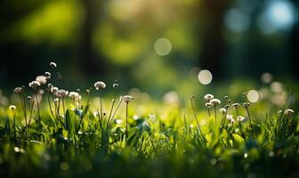 schön verschwommen Grün Natur Hintergrund. ai generiert foto