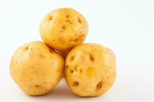 Gelb Kartoffel isoliert im Weiß Hintergrund. Solanum Phureja foto