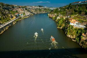 Boote Segeln auf das Douro Fluss im ein schön früh Frühling Tag foto