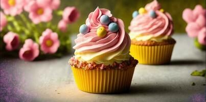 köstlich und Süss Cupcakes Banner zum Nächster Feier generativ ai foto