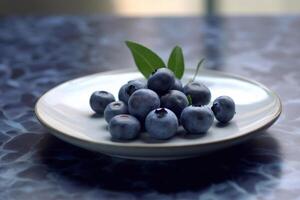 saftig köstlich Blaubeere Lügen auf ein schön Platte, ai generiert foto