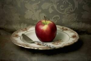 saftig köstlich Apfel Lügen auf ein schön Platte, ai generiert foto