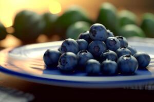 saftig köstlich Blaubeere Lügen auf ein schön Platte, ai generiert foto