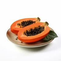 saftig köstlich Papaya Lügen auf schön Platte, ai generiert foto