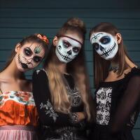 ein gen z Bündel im dia de Muertos Outfits. ai generiert foto