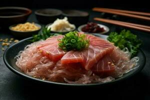 Sashimi Thunfisch Nudeln Platte. generieren ai foto
