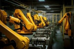 Roboter Arm Produktion. generieren ai foto