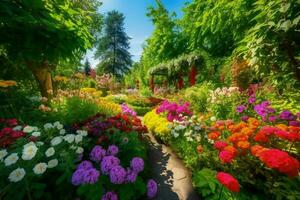 Paradies Garten Blumen. generieren ai foto