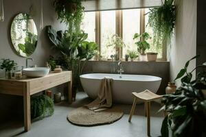 Badezimmer Innere Grün Pflanzen. generieren ai foto