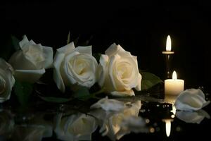 Weiß Rosen Verbrennung Kerzen Licht. generieren ai foto