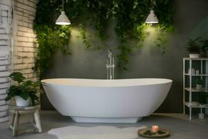 Badezimmer Grün Innere Pflanzen. generieren ai foto