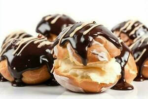 Profiteroles Schokolade Lebensmittel. generieren ai foto