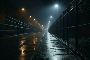 Nacht Straßennässe. generieren ai foto