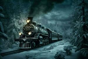 Dampf Lokomotive Winter. generieren ai foto