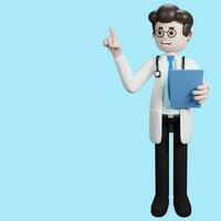 3d Rendern von ein Karikatur Arzt Charakter. Illustration von männlich Arzt.Präsentation Clip Kunst. foto