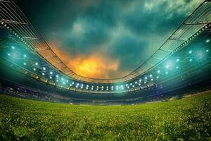 Fußball Stadion mit das steht voll von Fans warten zum das Spiel. 3d Rendern foto