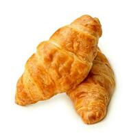zwei Stück von Croissant im Stapel isoliert auf Weiß Hintergrund mit Ausschnitt Weg. foto