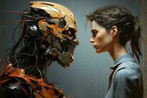 ai generativ Mensch und Roboter Cyborg gegen von jeder andere , künstlich Intelligenz Konzept foto