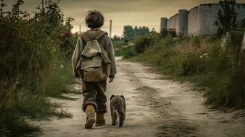 Schüler Gehen Zuhause oder zu Schule mit Rucksack. generiert ai. foto