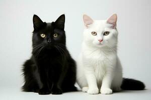 ai generativ zwei schwarz und Weiß Katzen Sitzung zusammen foto