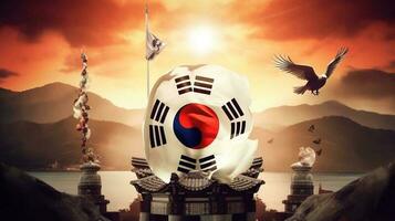 Befreiung Tag von Süd Korea. Grafik Symbolismus im National Farben. ai generiert. foto