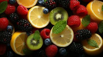 köstlich tropisch Früchte saftig Hintergrund, ai generativ foto
