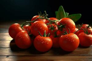 Nahansicht von frisch, reif Tomaten auf Holz Hintergrund ai generiert foto