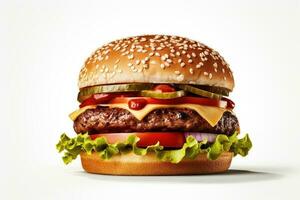 Burger auf ein Weiß Hintergrund ai generiert foto