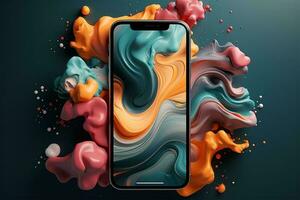 modisch Flüssigkeit Stil Formen abstrakt Design, dynamisch Smartphone Kneipe Konzept ai generiert foto