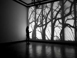 schwarz und Weiß Bild von ein Silhouette im das leeren Zimmer generativ ai foto