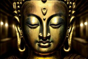 ein golden Buddha Statue mit es ist Augen geschlossen. ai generiert foto