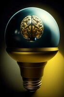 ein Licht Birne mit ein Mensch Gehirn Innerhalb von Es. ai generiert foto