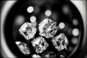 ein Gruppe von Diamanten Sitzung auf oben von ein Tisch. ai generiert foto