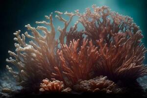 ein schließen oben von etwas Korallen im das Wasser. ai generiert foto