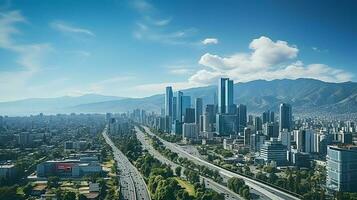 Stadt Panorama mit Wolkenkratzer Gebäude, Tageslicht gemacht durch ai generiert foto