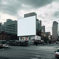 ai generativ Weiß Plakatwand im das Stadt foto