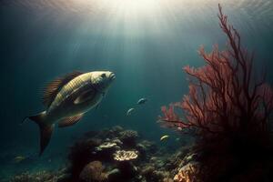 ein Fisch Das ist Schwimmen im etwas Wasser. ai generiert foto