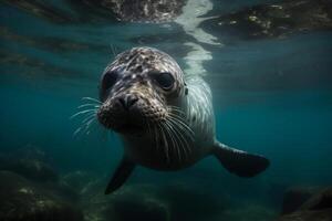 ein Siegel unter Wasser. ai generativ foto