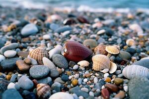 ein Strand voll von Muscheln. ai generativ foto