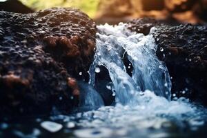 klein Wasserfall im das Wald. selektiv Fokus. ai generativ getönt. foto