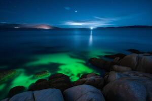 Grün Meer glühen. ai generativ foto