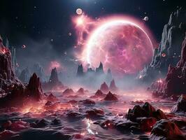 ein Rosa Planet auf Raum, wahnsinnig Detail gemacht durch ai generativ Foto