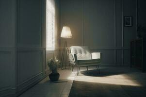ein Bild von ein Leben Zimmer im ein simuliert Luxus Eigentumswohnung. ai generativ. foto