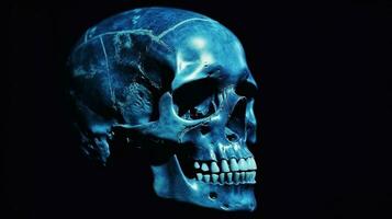 Schädel Aufnahmen seitlich Aussicht Aufnahmen Röntgen Schädel im Blau. generativ ai. foto