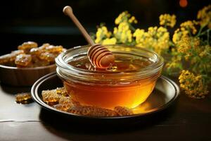 Honig im ein Glas Schüssel. generativ ai foto